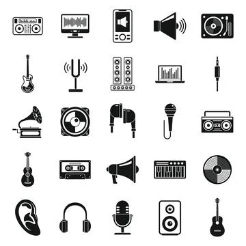 Acoustics tools icons set, simple style Stock Illustration