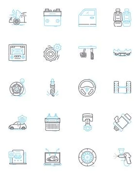 Acquire an auto linear icons set. Purchase, Vehicle, Dealership, Financing Stock Illustration