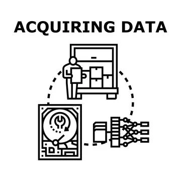 Acquiring data process storing and analyzing information 스톡 일러스트