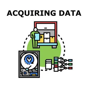 Acquiring data process storing and analyzing information Stock-Illustration