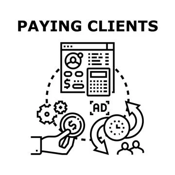Acquiring paying clients through digital advertising and financial management Stock Illustration