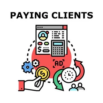 Acquiring paying clients through digital advertising and financial management Stock Illustration