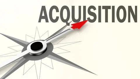 Acquisition word on compass with red arrow Stock Illustration