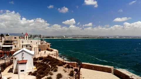 Acre (Akko) lighthouse Drone Video stock 169057898
