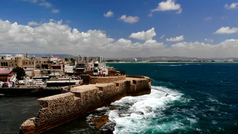 Acre (Akko) lighthouse Drone Video stock 169058347