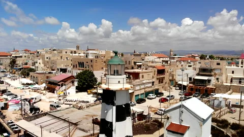 Acre (Akko) lighthouse Drone Stock Footage 169058381