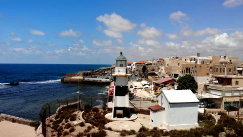 Acre (Akko) lighthouse Drone Video stock 169059048