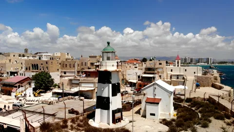 Acre (Akko) lighthouse Drone wrap around Stock Footage 169058903