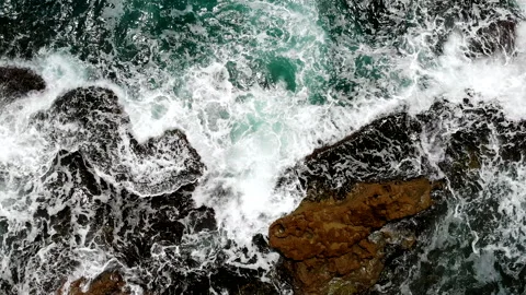 Acre (Akko) Waves breaking into rocks and wall Video stock 169087343