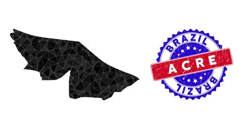 Acre State Map Polygonal Mesh and Scratched Bicolor Stamp Stock Illustration