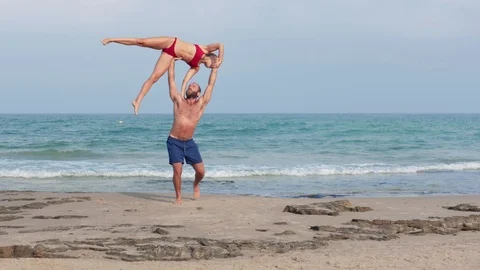 Acro Yoga at the beach Stock Footage 115533642