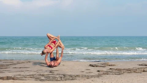 Acro Yoga at the beach Stock Footage 115535079