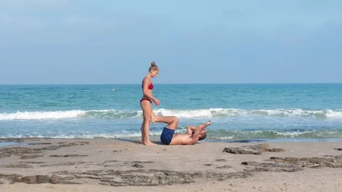 Acro Yoga at the beach Stock Footage 115536953