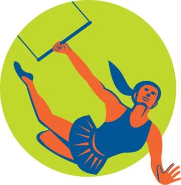 Acrobat Flying Trapeze Act Circle Retro Stock Illustration