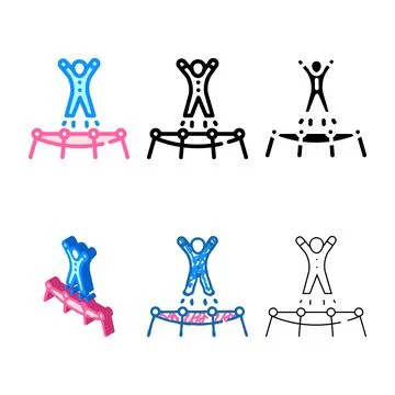 Acrobat jumping on trampoline set color icon vector Stock Illustration