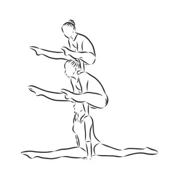 Acrobatic, balance, performance, cooperation concept. Hand drawn acrobats per Stock Illustration