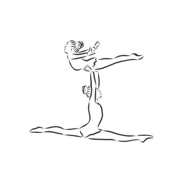 Acrobatic, balance, performance, cooperation concept. Hand drawn acrobats per Stock Illustration
