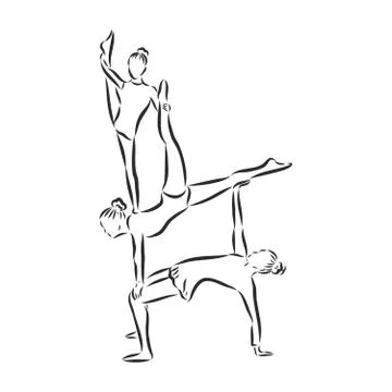 Acrobatic, balance, performance, cooperation concept. Hand drawn acrobats per Stock Illustration