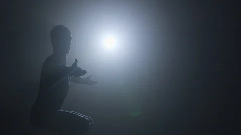 Acrobatic Dance Choreography Performance Free Runner Parkour Back Flip Slow Video stock 111162041