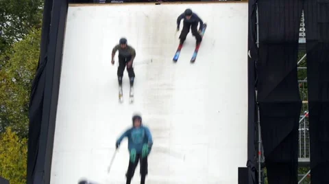 Acrobatic display by ski and snowboard champions 動画素材 56891868