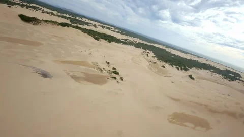 Acrobatic drone flight over the Big Drift, a giant sand dune, Australia Stock Footage 262926931