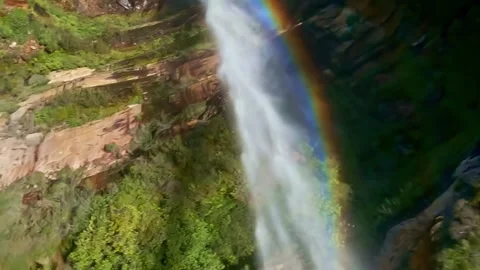 Acrobatic drone flight over a waterfall, blue mountains, Australia Stock Footage 262922411