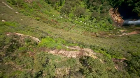 Acrobatic drone flight over a waterfall, blue mountains, Australia Stock Footage 262923017