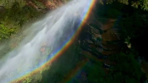Acrobatic drone flight over a waterfall, blue mountains, Australia Stock Footage 262923627
