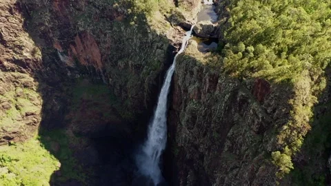 Acrobatic drone flight over a waterfall, blue mountains, Australia Stock Footage 262950980
