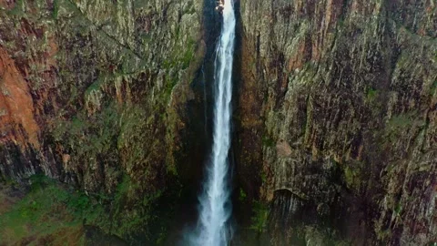 Acrobatic drone flight over a waterfall, blue mountains, Australia Stock Footage 262951017