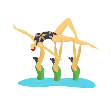 Acrobatic gymnasts performing balance routine, two women holding another upside Stock-Illustration