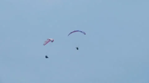 Acrobatic paragliding synchro white red 23 (slow motion) Stock Footage 40278038