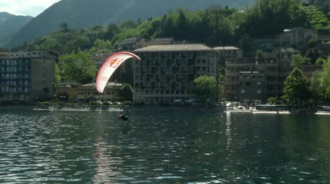 Acrobatic paragliding synchro white red 31 (slow motion) Stock Footage 40292367
