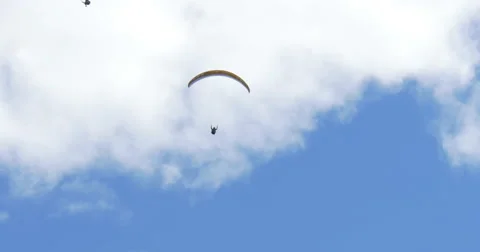 Acrobatic paragliding synchro yellow red 31 (4K) Stock Footage 40300386