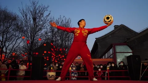 Acrobatic performance in Hetou Old Street. Stock Footage 343803838