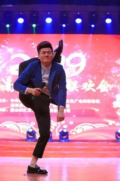 Acrobatic performance on stage, Luannan County, Hebei Province, China Stock Photos