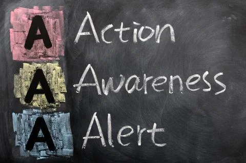 Acronym of aaa for action,awareness,alert Stock Photos