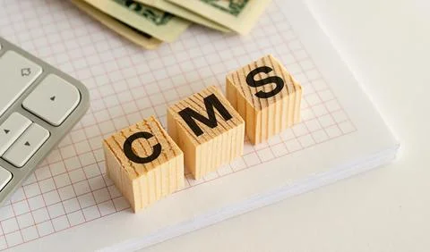 Acronym CMS or Content Management System. Text on wooden cubes Stock Photos