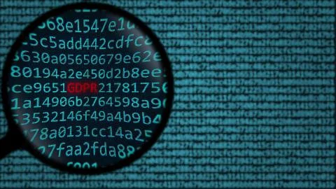 Acronym GDPR (General Data Protection Regulation) being found among computer Stock Illustration