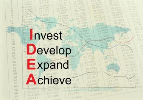 Acronym IDEA - Invest, Develop, Expand, Achieve. Concept Stock Illustration