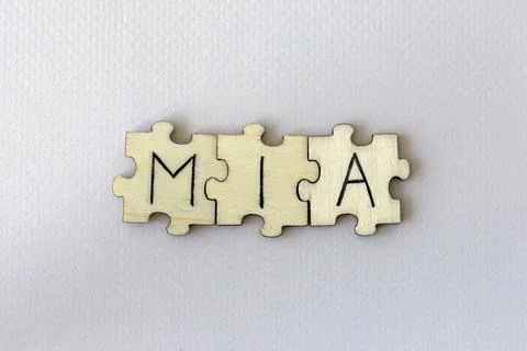 The acronym MIA, which stands for Missing In Action. The letters written on the Stock Photos