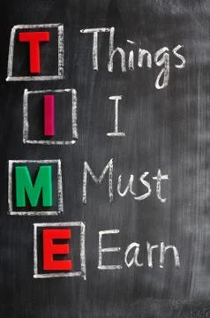 Acronym of time for things i must earn Stock Photos
