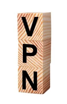 Acronym VPN (Virtual Private Network) made of wooden cubes isolated on white Stock Photos
