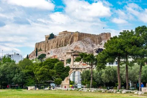 Acropolis of Athens from below Stock Photos