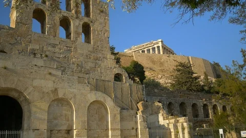 Acropolis of Athens from Odeon of Herodes Atticus Stock Footage 89454199