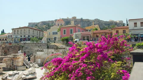 Acropolis of Athens seen from Hadrian's Library Stock Footage 220140024