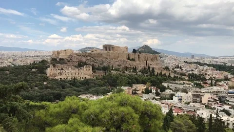 Acropolis of Athens - view from the Philopappos Hill Stock Footage