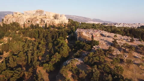 Acropolis drone backwards from ground HD Video stock 197592611