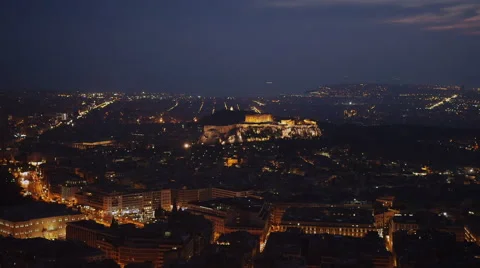 Acropolis at night real time wide view Athens Stock Footage 47157241