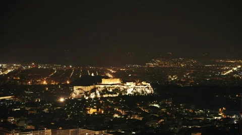 Acropolis at night real time wide view Athens Stock Footage 47157464